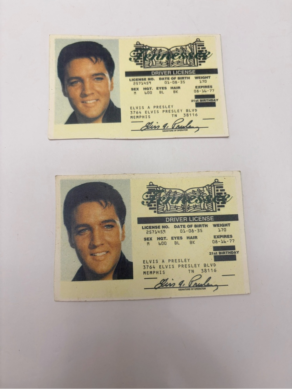 Elvis Presley Novelty Driver License Set - Yellow ID Cards
